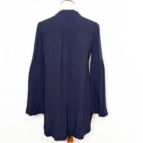 Free People Navy Blue Henley 3/4 Bell Sleeve High Low Tunic Peasant Top - Picture 7 of 15